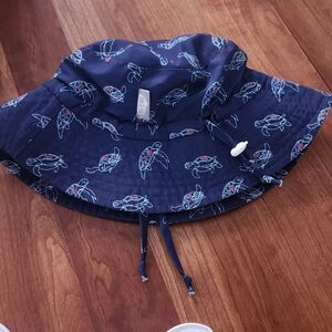 Children's Navy Blue Bucket Hat with Turtle Design